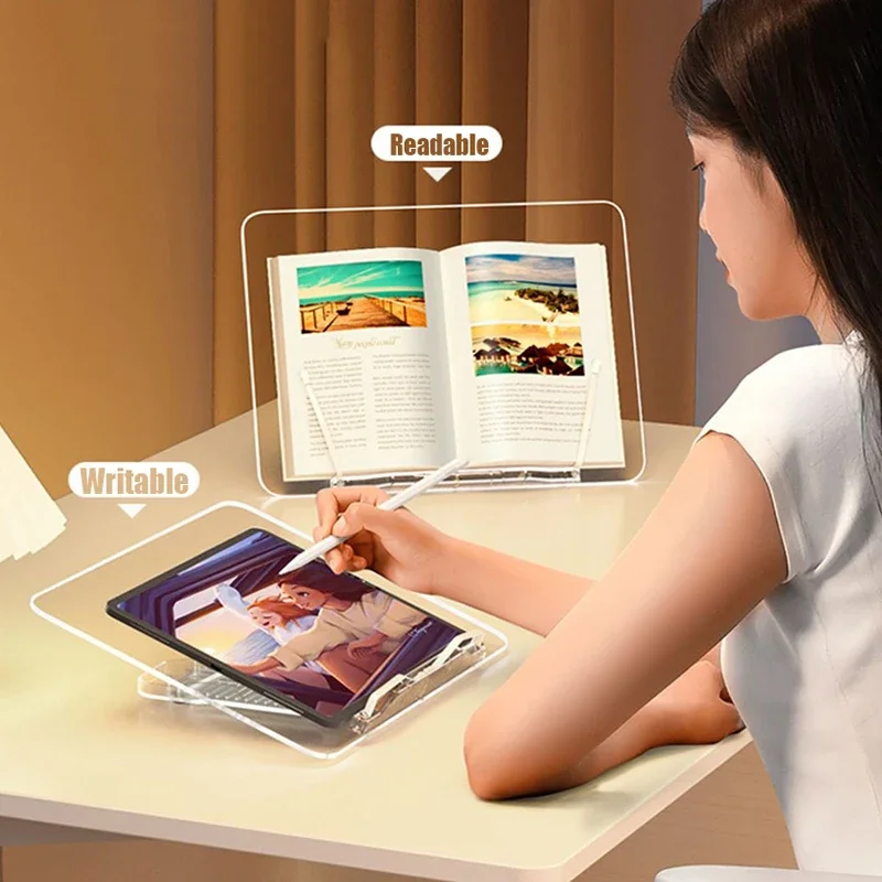 Transparent Acrylic Reading Book Stand for iPad Tablet Laptop Holder Adjustable Bracket Desktop Book Support Rack Holders korea sheep 11 13 15 inch laptop tablet sleeve case girl embroidery cotton notebook storage pouch macbook air pro ipad inner bag