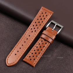 Handmade Breathable Leather Watch Strap in Black, Brown, and Khaki - 22mm (Red brown)