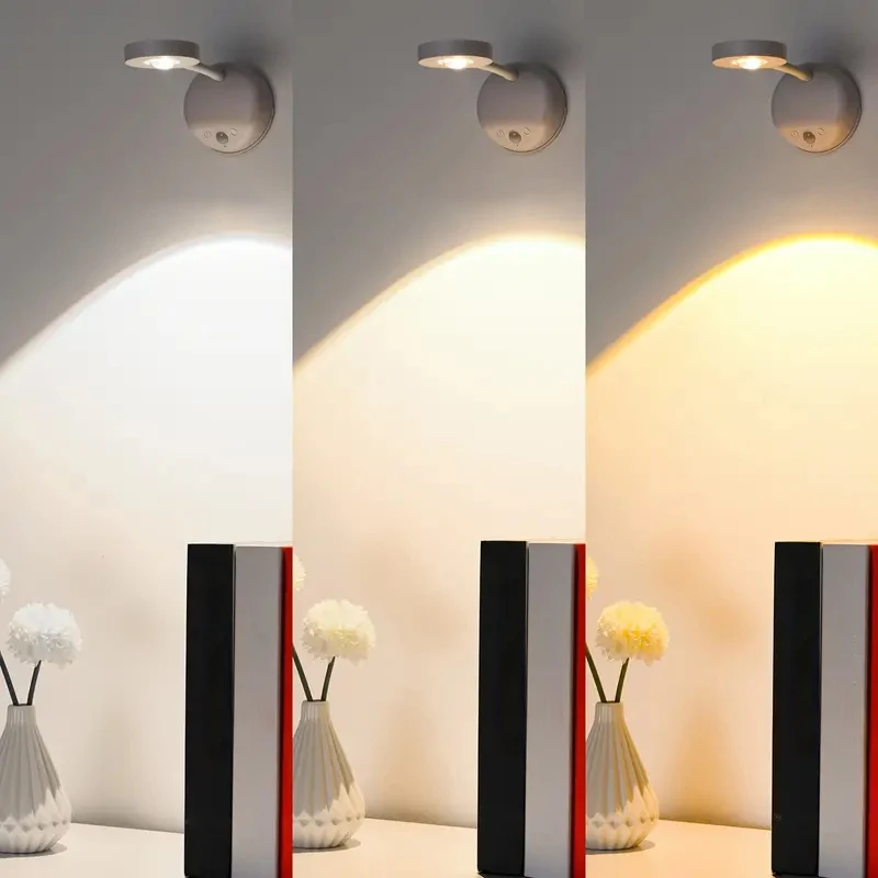 LED Wall Sconce,Human Body Sensing Night Light, Spotlight with 3 Color Temperature & 3 Brightness Level 180°Rotate, for Bedside 3