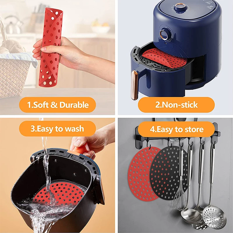 2pcs Silicone Air Fryer Moule à oeufs, Anti-adhésif Réutilisable