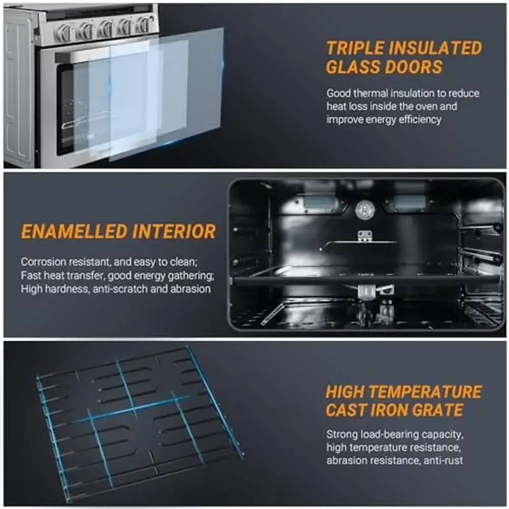 21" Gas Range Stove Oven Combo with 3 Burners 1.77 Cu.Ft. RV Use 28,100BTU Capacity Baking Rack Air Fryer Basket Included 5