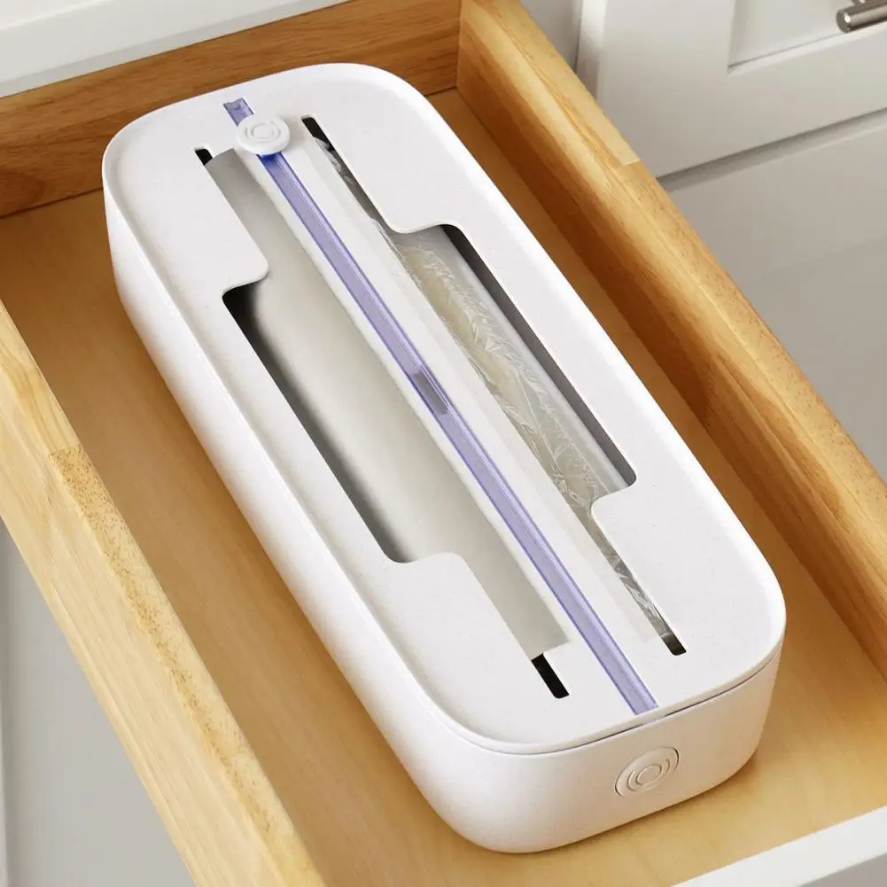 Plastic Wrap Organizer Stainless Steel Blade Plastic Wrap Cutter with Detachable Lid Adjustable Divider for Foil for Kitchen