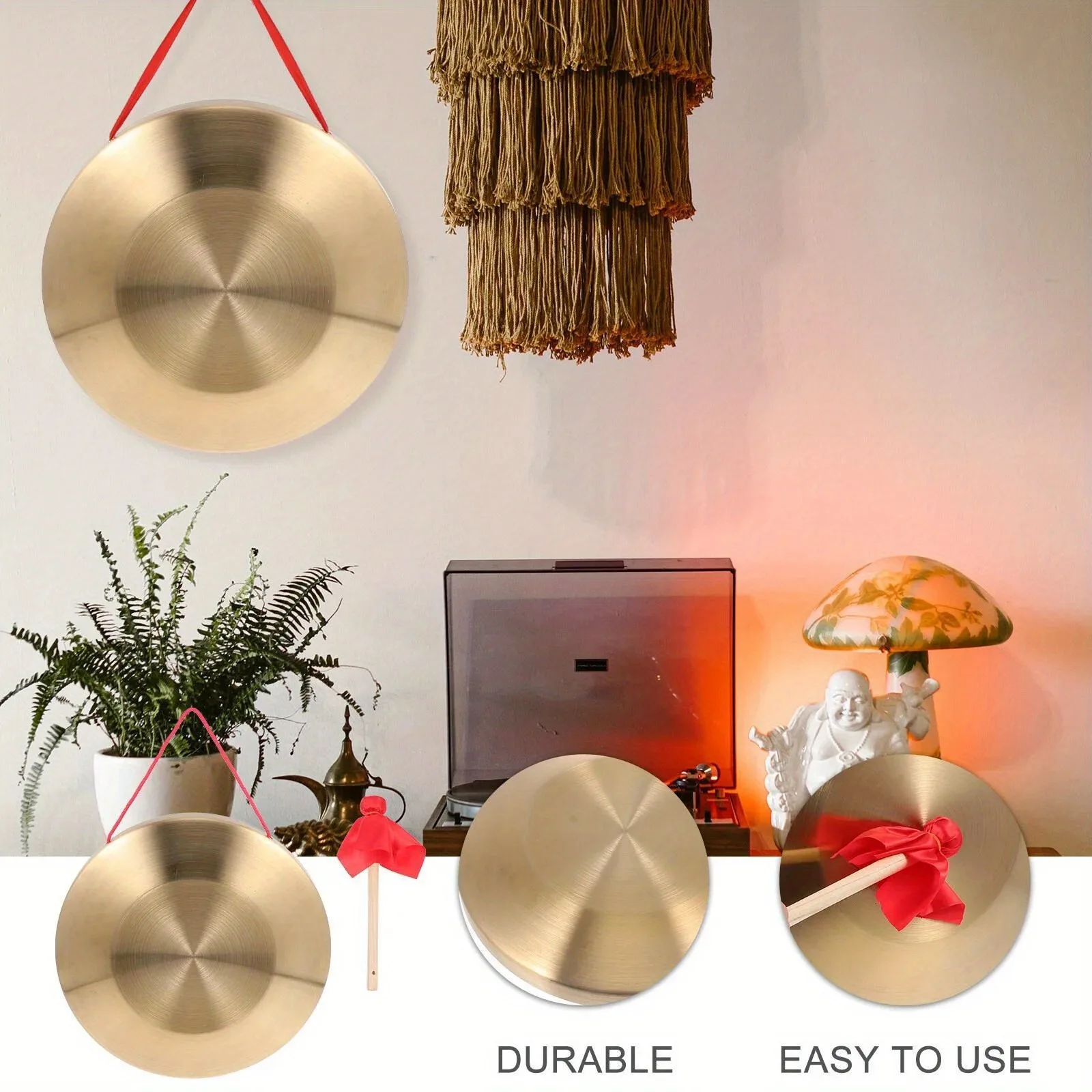 Chinese New Year 22/32cm Hand Gong Cymbals Brass Copper Gong Opera Percussion Instrument with Round Play Hammer