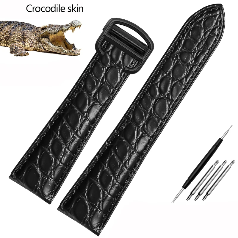 thumbnail image 1 of Correa de reloj negra marrón azul para Cartier Correa de piel de cocodrilo Tanque de piel auténtica Solo key London Calibo Pulsera para hombre 20 22 23 24 25, 1 of 5