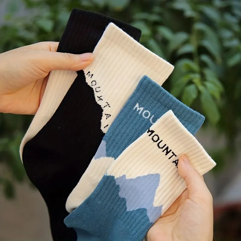 4pairs Unisex Graphic Socks, Comfortable Breathable Soft Crew Socks - Image 2
