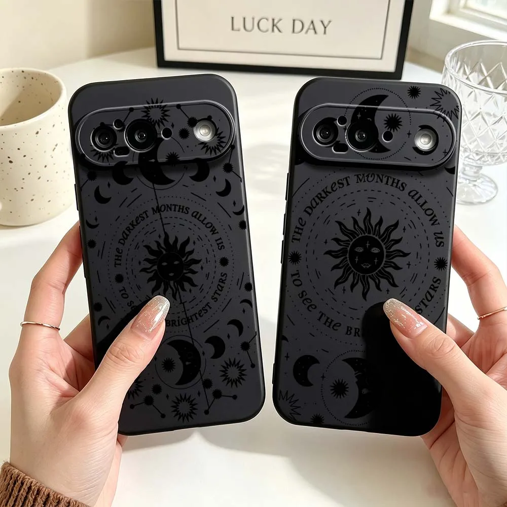 Cartoon Sun Moon Pattern Black Soft Silicone Phone Case