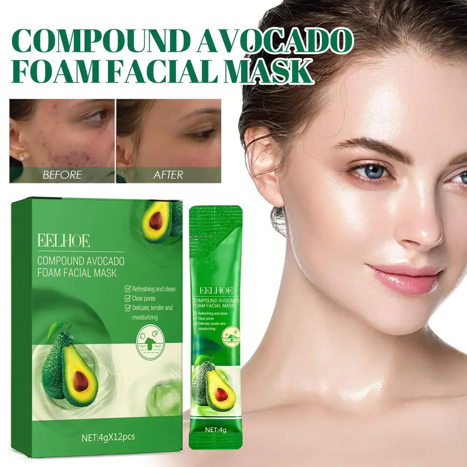 Avocado-Ton, reiner Blasenschlamm, Entfernung von Poren und Mitessern, reinigende, natürliche Hautpflege für Frauen_voghion.com