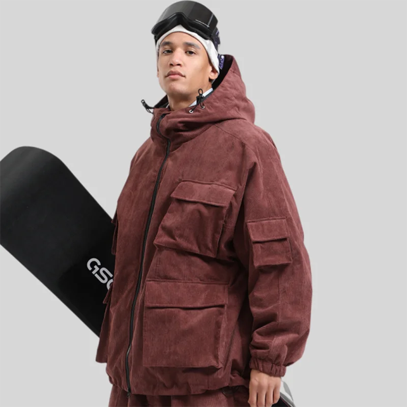 GSOU SNOW Mens Baggy Snowfield Tops Women Warm Windproof Skiing Clothes Multi-Pockets Workwear Jackets Outdoor Waterproof
