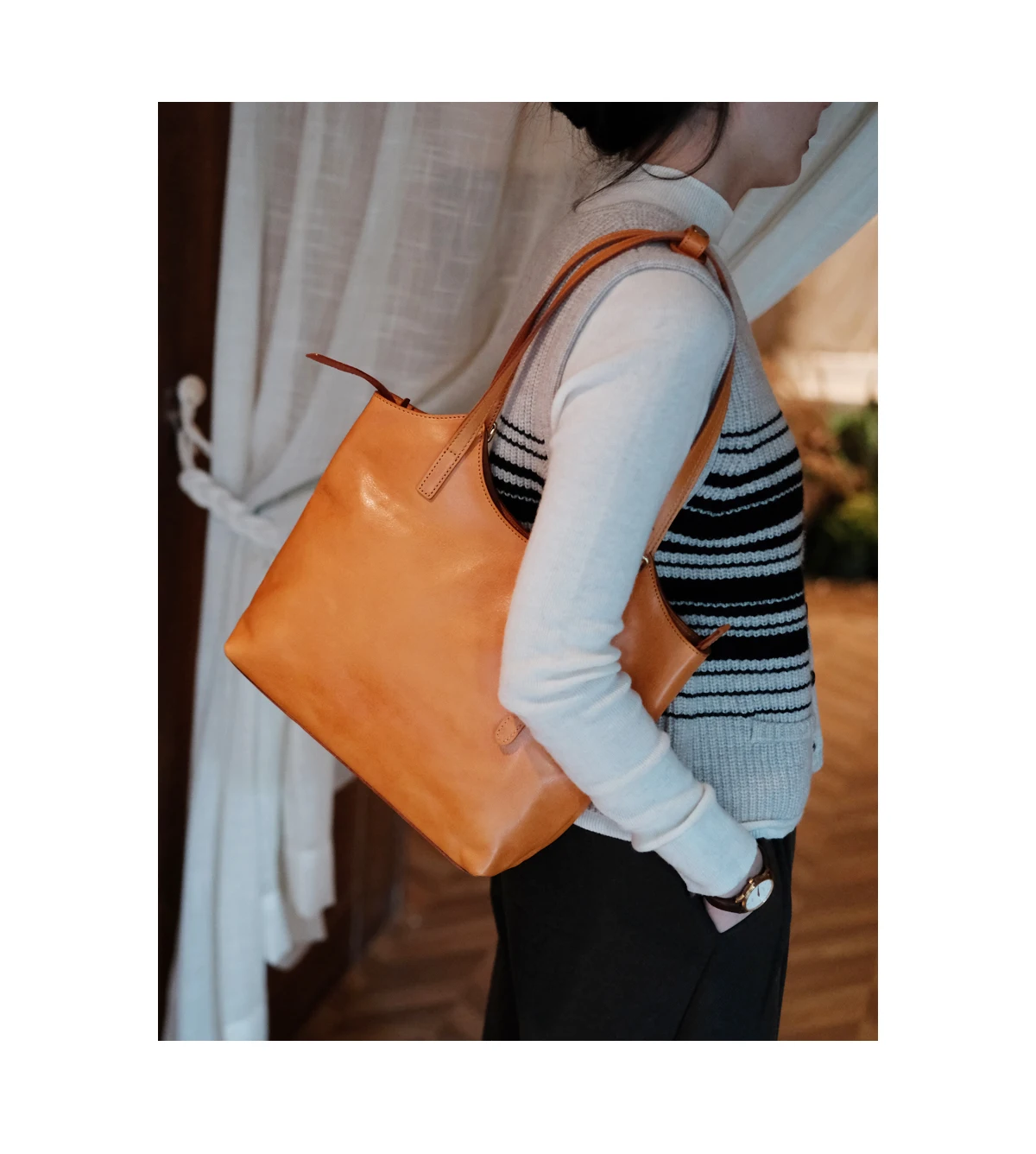 Lässige, hochwertige Damen-Einkaufstasche aus Rindsleder der ersten Schicht, modische Luxus-Umhängetasche aus echtem Leder, große Einkaufshandtasche – Detail 4