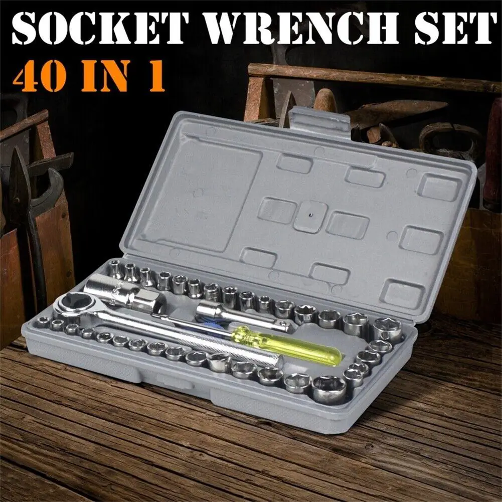 

40pcs Ratchet Wrench Socket Set Corrosion-Resistant Spanner Tool Kit With Storage Case Metric / SAE 1/4" 3/8" Drive