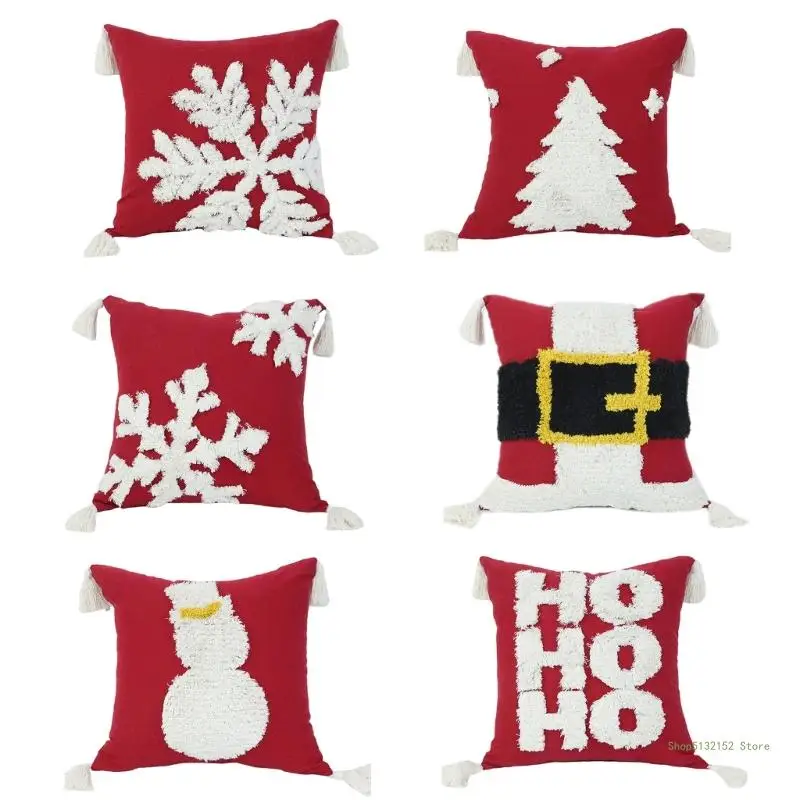 

QX2E Christmas Tufed Pillow Cover Tree Snowman Pillows for Case Decor for Home Office Chair Bed Sofa Decoration Supply