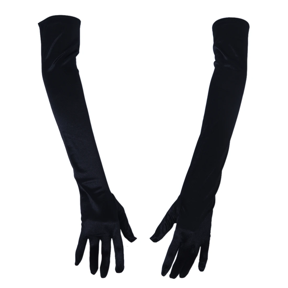 

21 Inch Women Arm Long Satin Elbow Gloves for Evening Wedding Fancy Dress Costume - Black