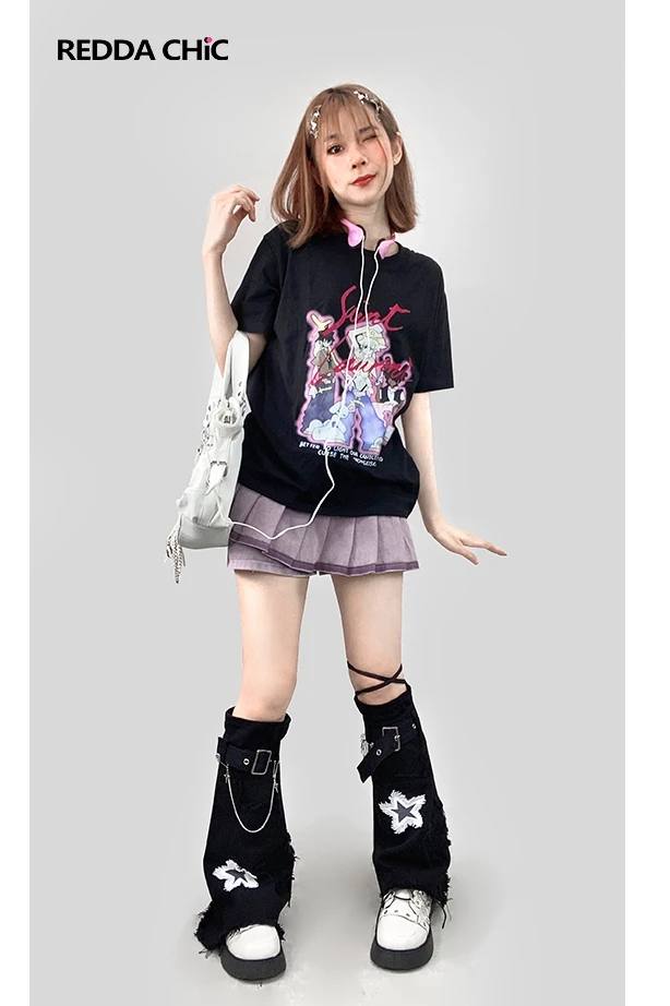 Original Design Denim Leg Warmer Y2K Sub-Culture Thin Black Bunching Socks Hot Girl Hip Hop Tube Socks Long Sock Stockings