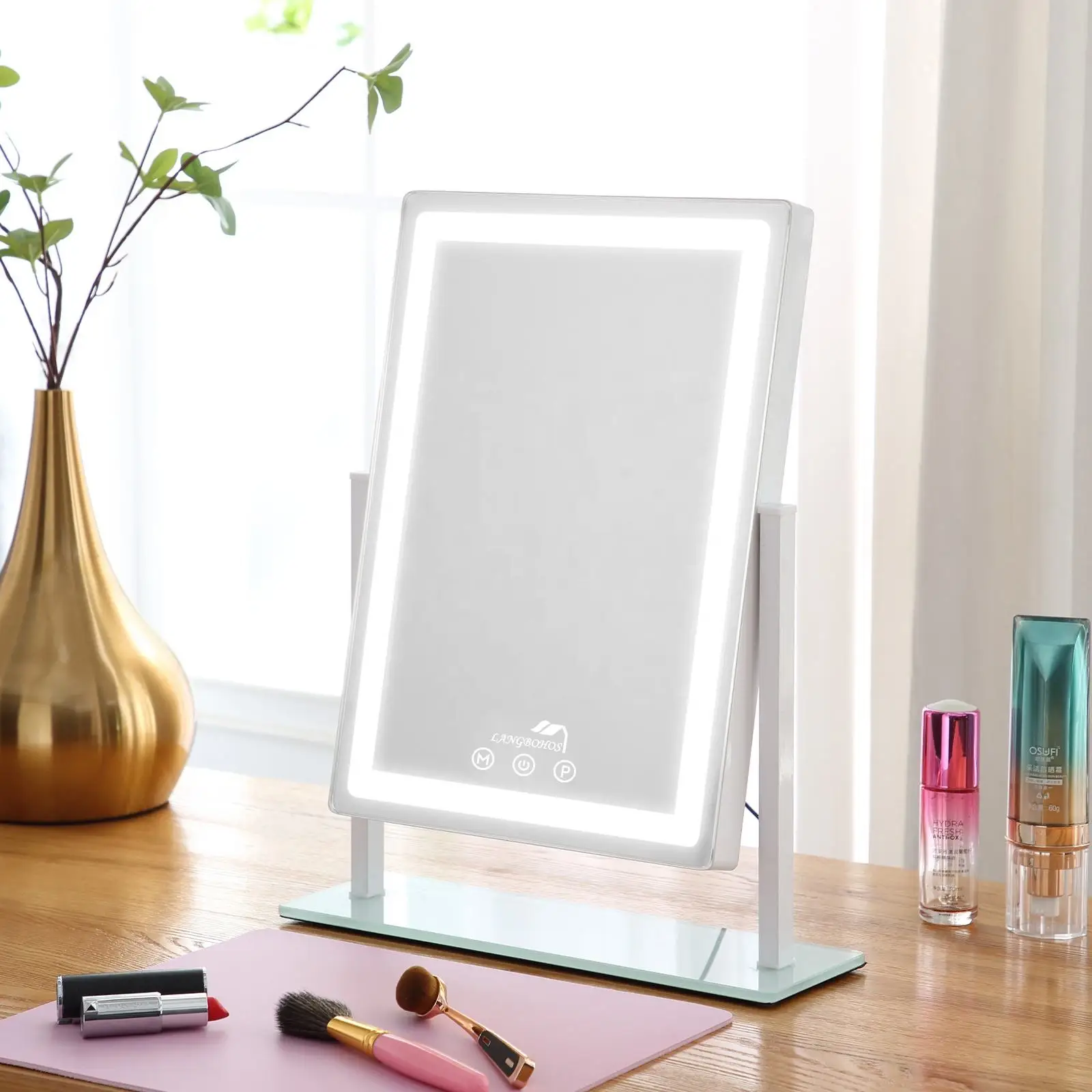 Household Large 360 Degrees Dressing Mirror Cosmetic Mirror LED Light Dressing Table Mirror