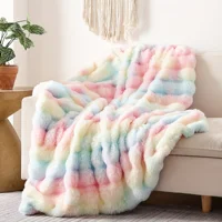 Rabbit Fleece Blanket Solid Color Faux Fur Plush Blanket Soft Warm Throw Blanket Nap Blanket For Couch Sofa Bed Camping Travel