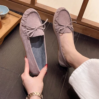 New Women Loafers Slip on Ladies Flats Shoes Brand Spring Autumn Casual Flat Shoes Leather Cashmere Single Shoes Plus Siz 1