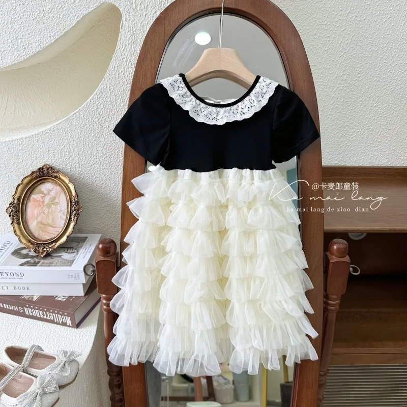 

ZLXZ-Girls' Dress2024Summer New Western Style Baby Girl Hepburn Style Princess Dress for ChildrentutuCake dress