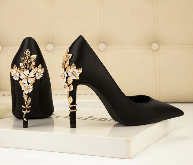 Wedding Shoes Black Stilettos With Gold Heels Gold Justfab High