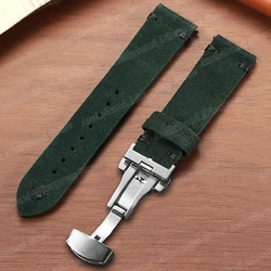 Quick Release Suede Stitching Genuine Leather Watch Band with Butterfly Buckle - Men's Straps - Black Buckle (Green - Black)