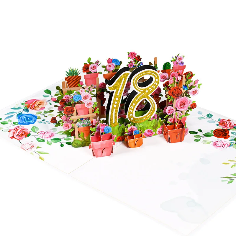 Pink Flower Pop Up Anniversary Card 1st 18 30 40 50 60 Number Figure 3D Greeting Cards for 30th 18th 1st Birthday Wedding