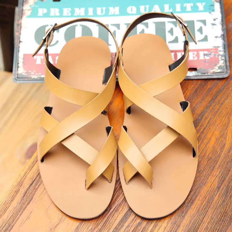 2024 new men's sandals summer leather sandals men's Roman-style woven sandals breathable outdoor beach creative sandals 37-44#