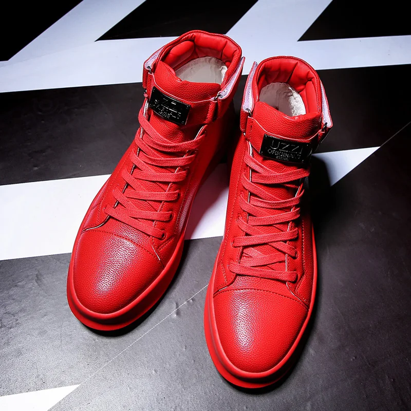 Ankle Boots Autumn Men High-cut Solid Sneakers Lace-up Motorcycle Boots Platform Skateboard Sport Trainers Shoes Nightclub Shoes mens leather boots motorcycle leather boots