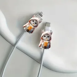 Cute Cartoon Damage - Resistant Data Cable Protectors, Set of 2 - Durable and Stylish (Pink)
