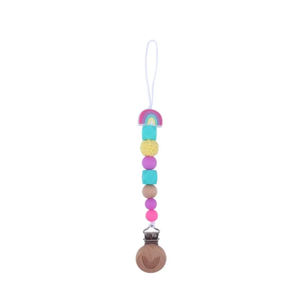 Pacifier Chain 1pc Baby Teeting Chains Crochet Rainbow Beads Wooden Clips Wood Teether Tiny Rod Kids Dummy Clips