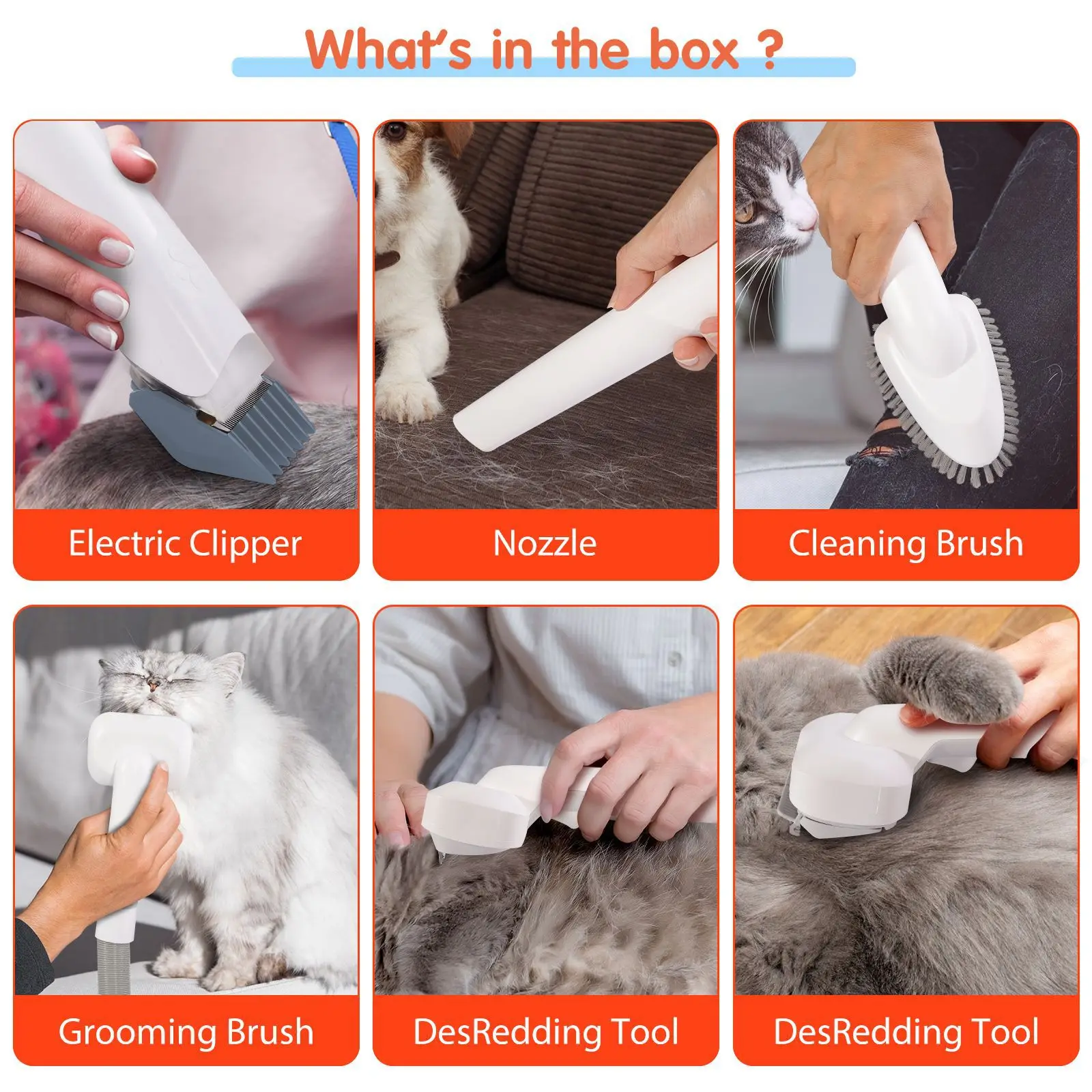 6 In 1 Pet Grooming Vacuum Kit Dog Grooming Clippers Pet Hair Remover With Power 2.5L Large Suction & Low Noise Hair Kits