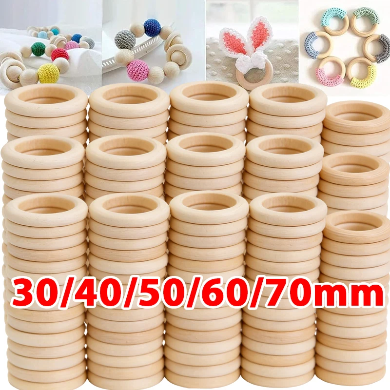 Smooth Unfinished Solid Wooden Rings for Craft and Jewelry Making