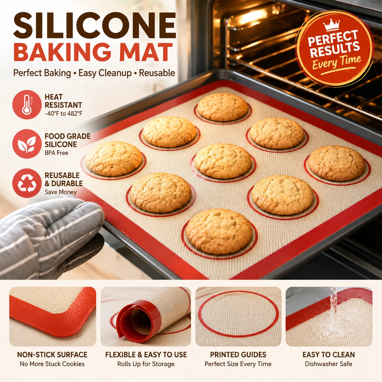 Premium Reusable Non-Stick Silicone Baking & Kneading Mat
