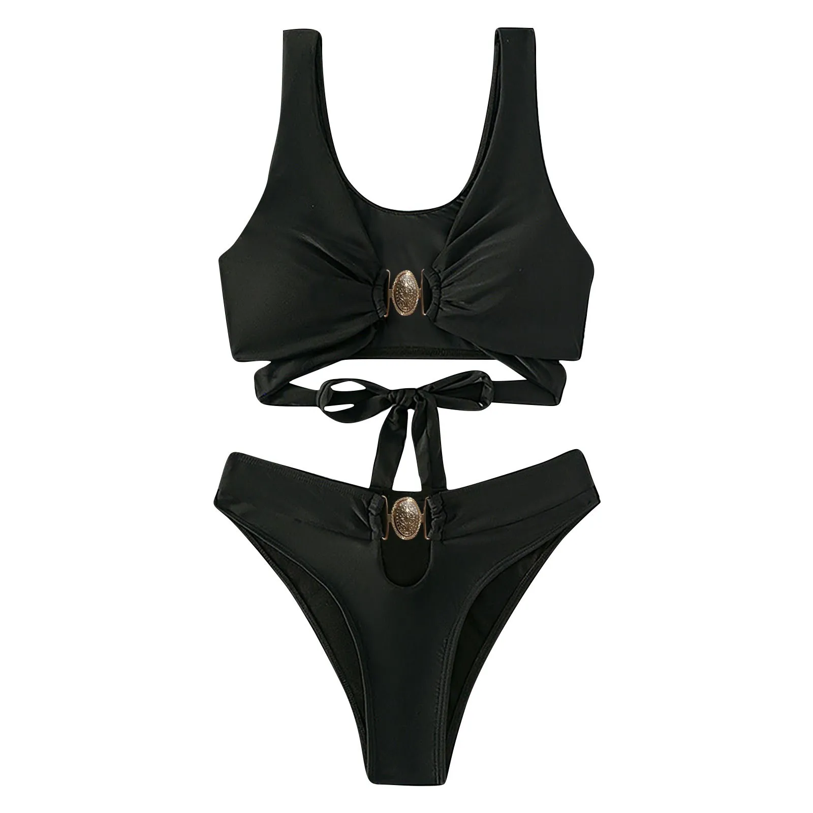 

Летний купальник-бикини, женский сексуальный однотонный купальник из двух предметов с подтяжками и открытой спиной, бандажный простой стиль, пляжная одежда, купальный костюм, купальники