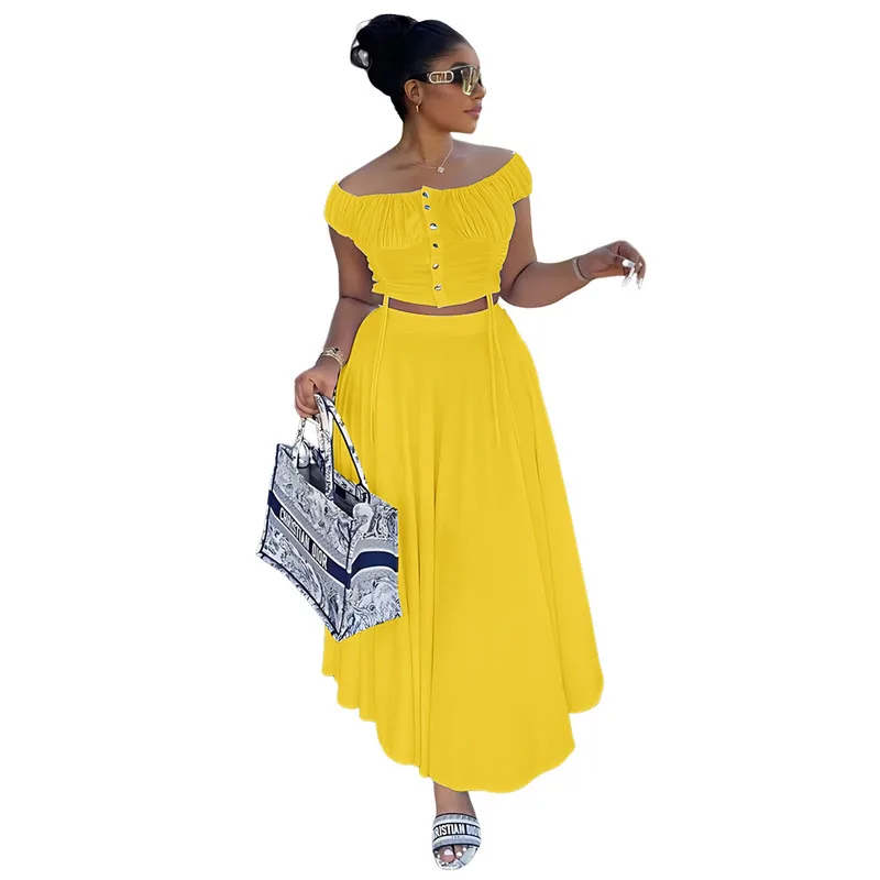 2024 New Fashion Simple and Elegant One Shoulder Short Top A-line Hanging Sense Women's Summer Skirt Elegant Set Two Pieces