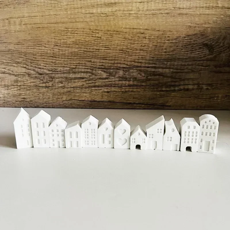 Silicone mold 3D Nordic Style Small House Silicone Mold 12-hole House Candle Molds Mini Houses Plaster Concrete Cement Mould Aroma Soap Molds