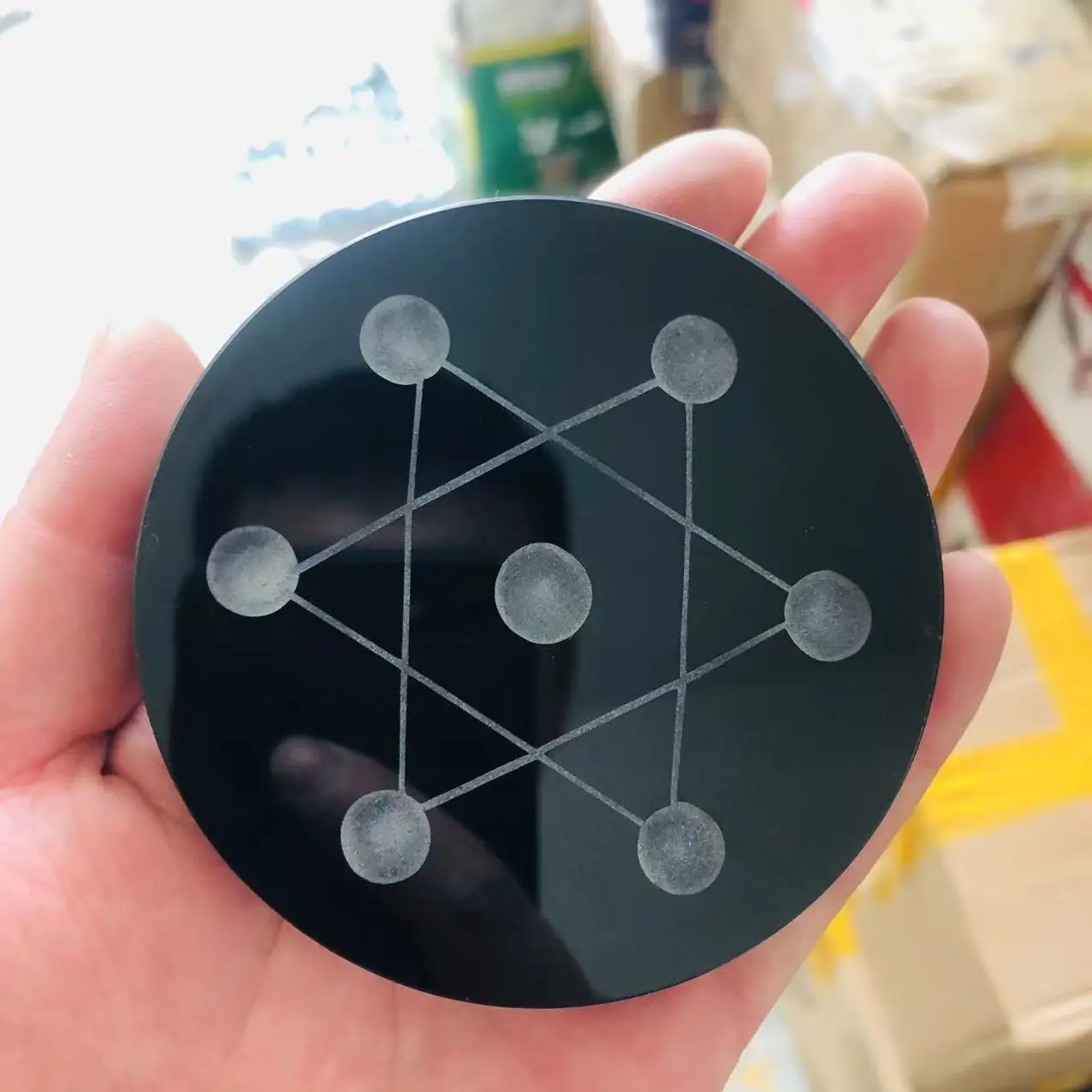 

Круглая 7-звездочная тарелка, Азиатский черный обсидиан, кварцевый кристалл, исцеляющий шар, сферическая подставка, ломтик, 1 шт.