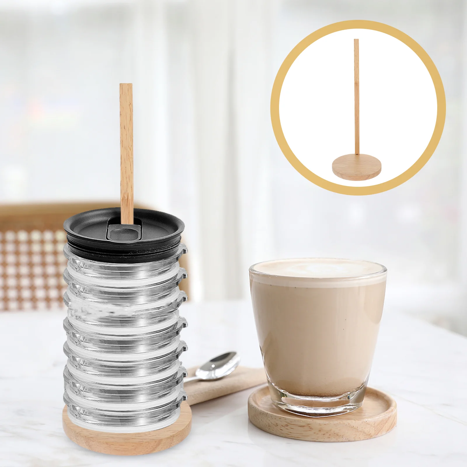 Cup Lid Storage Rack Jar Organizer Coffee Lids Holder Stand For Tumblers Kitchen Wood Mug