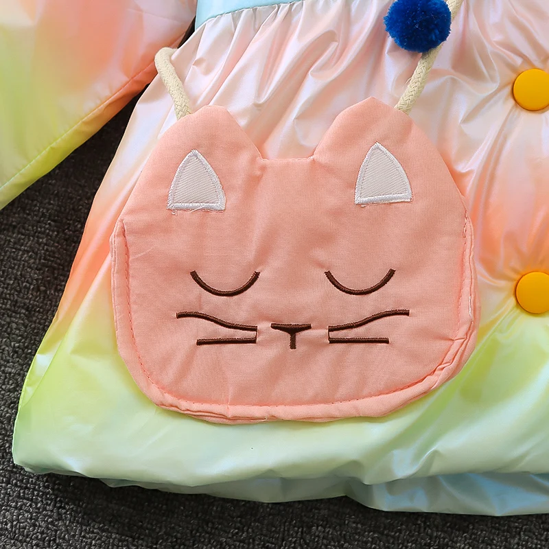 2Pcs/set Winter Warm Children Coat Colorful Baby Girl Clothing Cat Ears Sweet Kids' Costume + Cat Bag 1-4 Y Cute Toddler Clothes