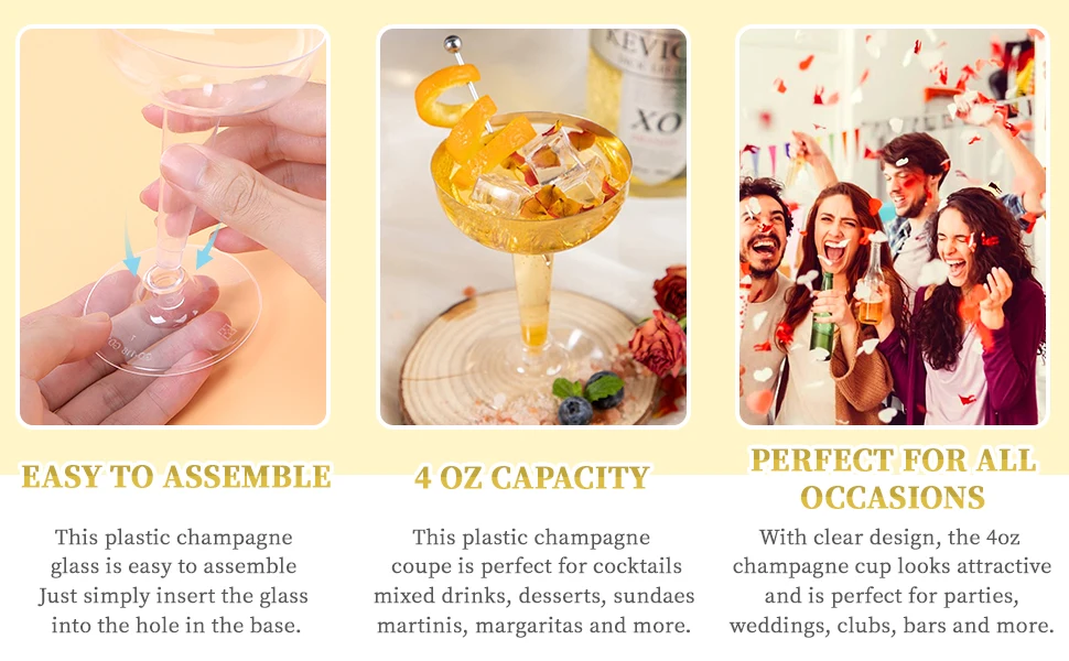 Description Picture 3 of item25pcs Plastic Champagne Coupe 4oz Plastic Party Champagne Cups Stackable Stemmed Glasses Plastic Coupe for Party Celebration