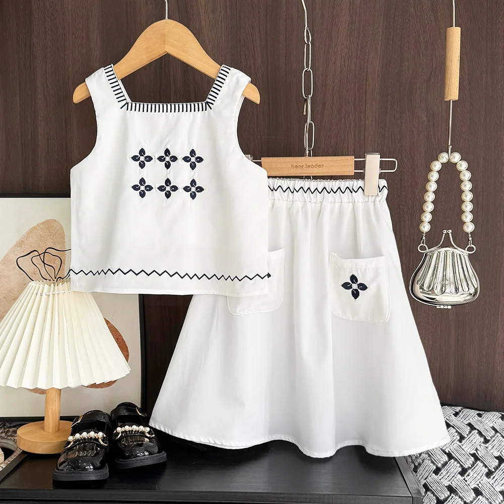 سترة علوية ومطرزة بدون أكمام وتنورة للفتيات ، مجمو...