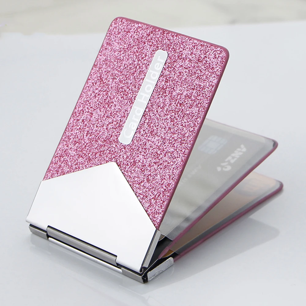 RFID Blocking Protected ID Credit Bank Card Holder Women Short Small Fashion Luxury Brand Metal Aluminum Purse Card Bag Wallet