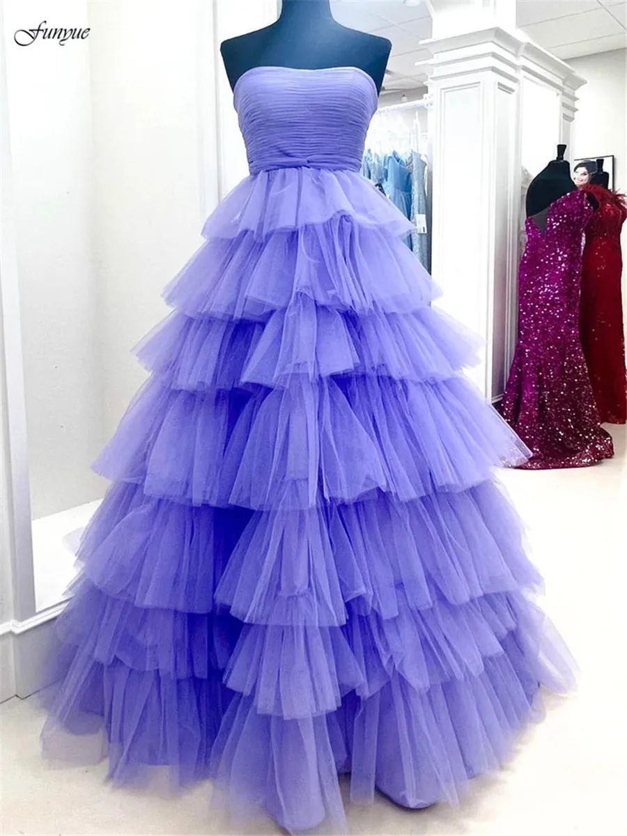 

Funyue Strapless Tulle Layered Prom Ball Gown Long Evening Formal Elegant Party Dress for Women 2024 Vestidos De Graduación