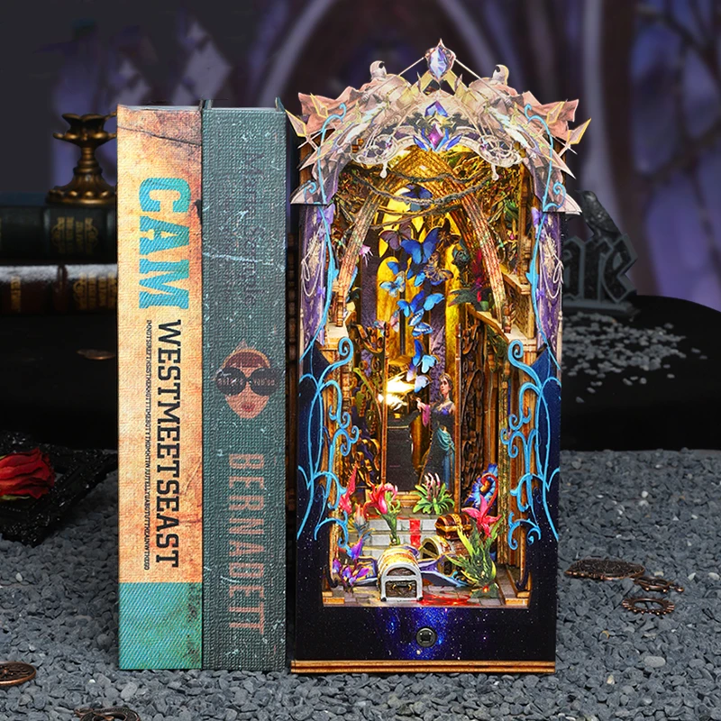 DIY Wooden Pandora's Magic Box Book Nook Shelf Insert Kits Miniature Bookends Assembled Bookshelf Dollhouse for Friends Gifts 3