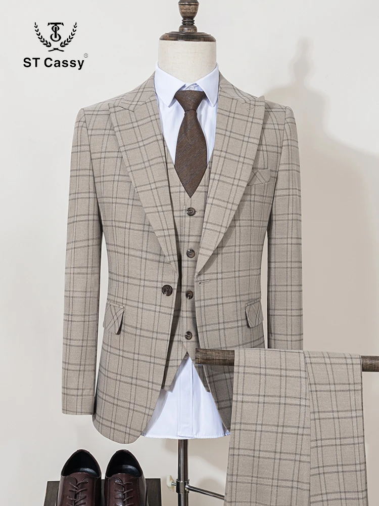 Men ST Cassy Plaid Suit Formal Business Office Fashionable and Casual Evening Gown