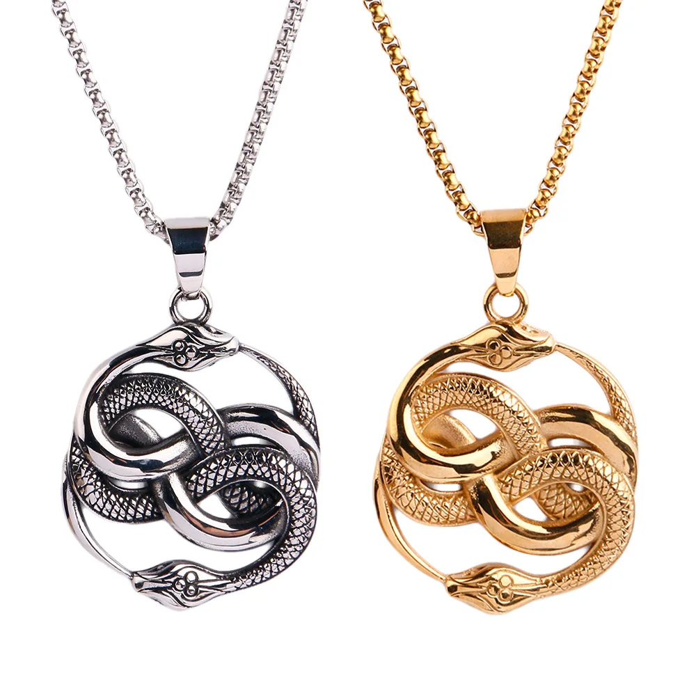 

Double Snakes Pendant Men Viper 316L Stainless Steel Necklace Texture Chain Rap Rock Punk for Friend Male Jewelry Gift Wholesale