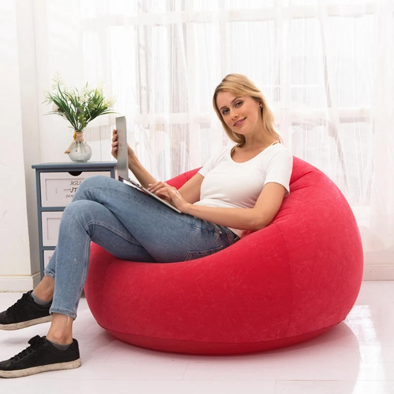 ABGR-Large Inflatable Sofa Chair Bean Bag Flocking PVC Garden Lounge Beanbag Outdoor Furniture Camping Backpacking Bags
