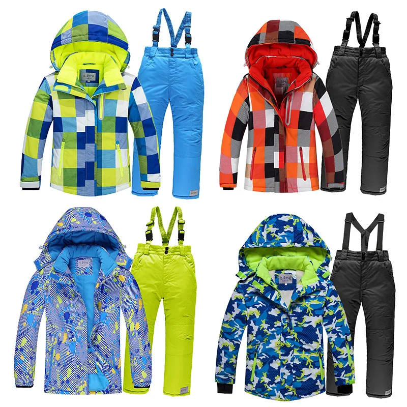 LSHDCER Combinaison Ski Enfant Fille Ensemble Hiver 2pcs Veste de Ski +  Pantalons à Bretelles Combinaison de Neige Épaisse