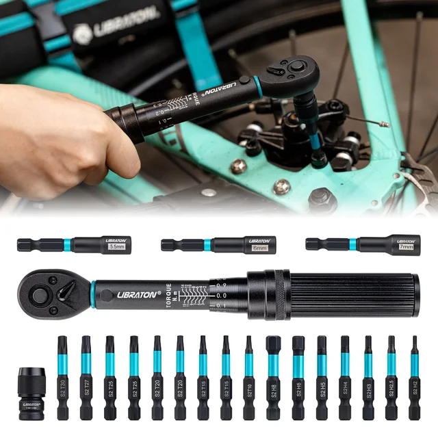 21pcs Fiets Momentsleutel 1/4 "2-14Nm Fiets Momentsleutel Set Dopsleutel met Impact Bit Fiets motorfiets Ratel Reparatieset