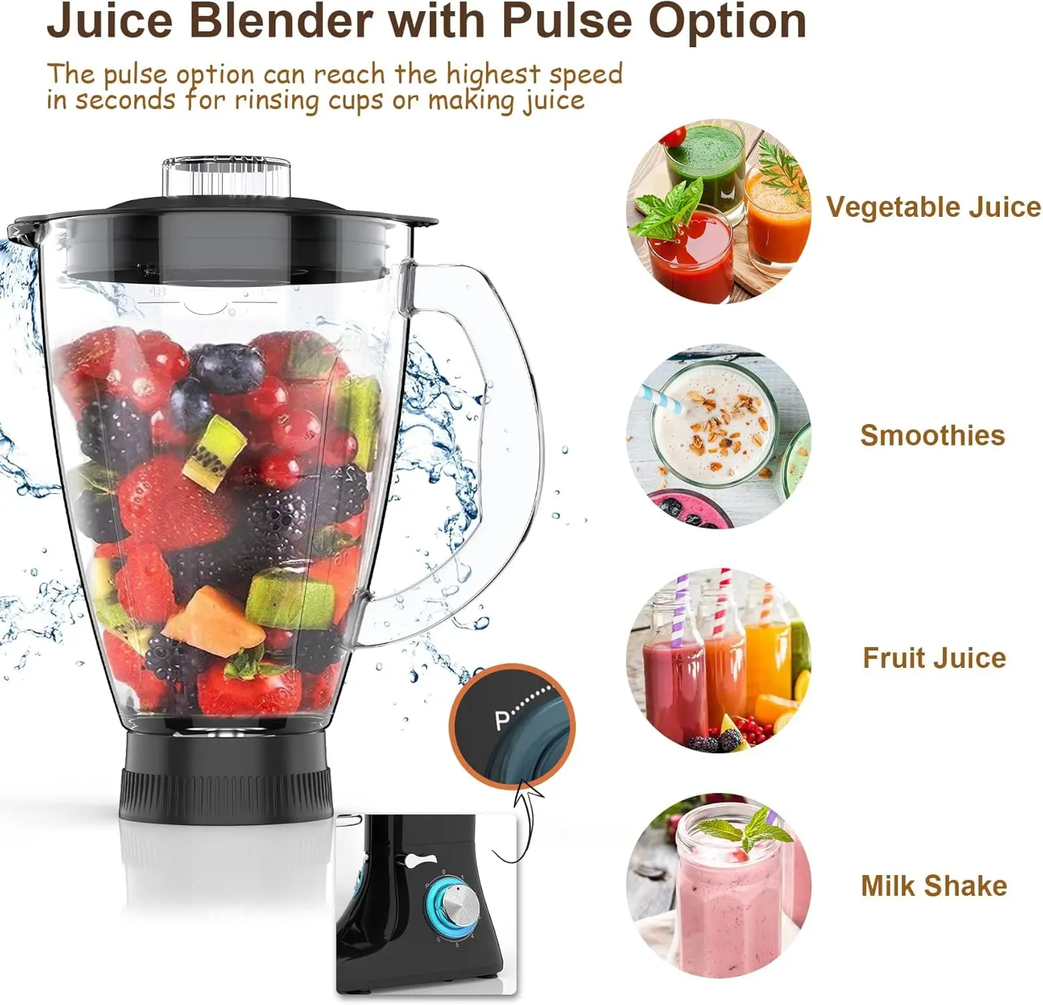 9 IN 1 850W Tilt-Head Multifunctional Electric Mixer with 7.5 QT Stainless Steel Bowl, 1.5L Glass Jar, Beater Dishwasher Safe 3