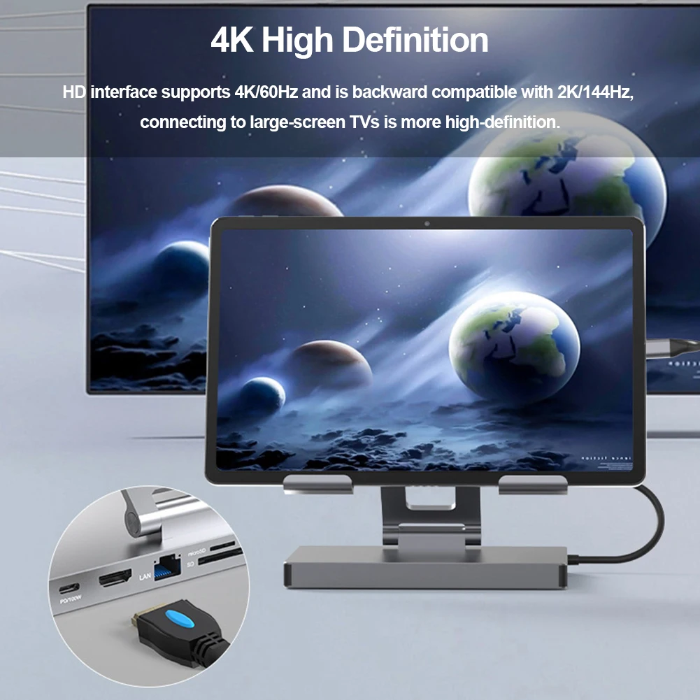 C 타입 도킹 스테이션, 알루미늄 합금 모바일 브래킷 허브, PD USB3.0 스탠드, 5Gbps SD TF 슬롯, 기가비트 이더넷
