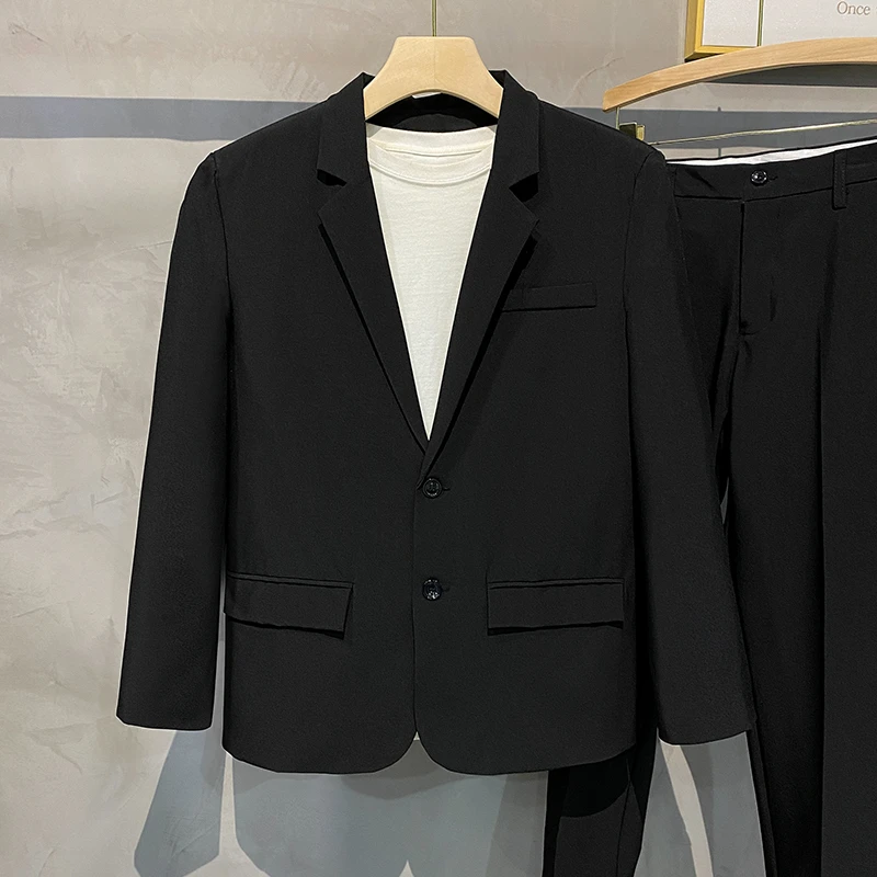 Men's Casual Blazer Jacket Classic Fashion Korean Loose Drape Business Formal Dress Jacket Spring Man Clothes Black Gray Khaki 4